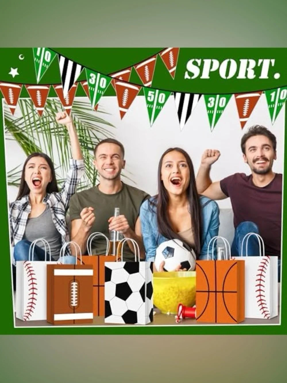 24 Pcs Sports Party Favor Bags Birthday Football Baseball Basketball Goodie Bags